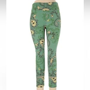 LuLaRoe Green Floral Paisley Print Leggings Plus Size 1X Tall & Curvy T&C TC